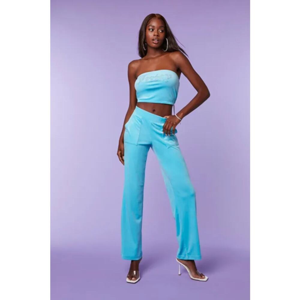 NWOT Juicy Couture x Forever 21 Velour Tube Top and Sweatpants Set Blue Size XS
